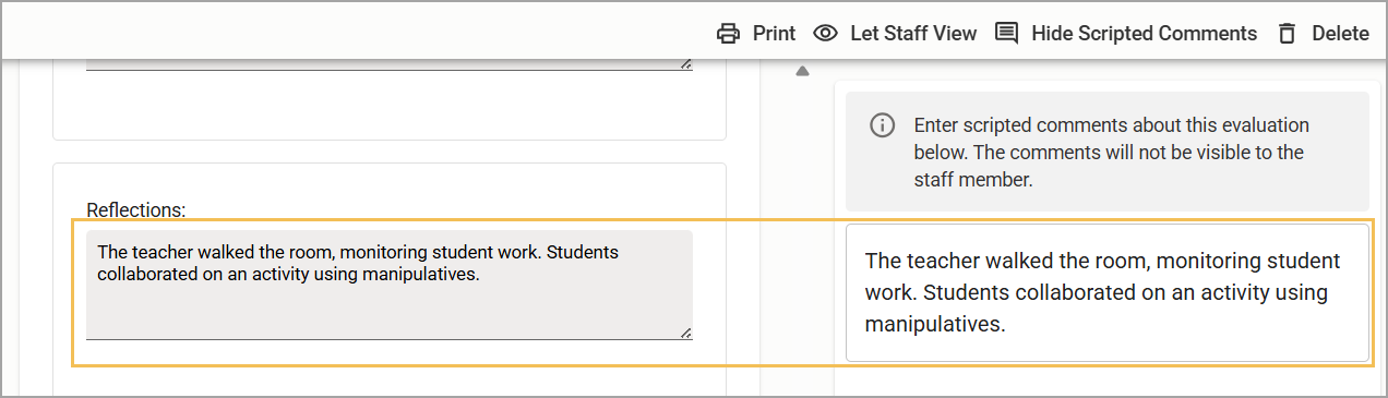 Add scripted comments to the document by using drag and drop or copy-paste actions.